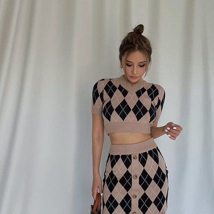 Argyle Buttoned Knit Set