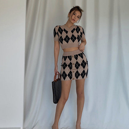 Argyle Buttoned Knit Set