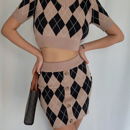 Argyle Buttoned Knit Set
