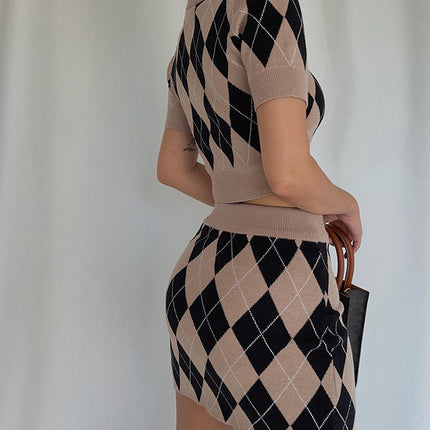 Argyle Buttoned Knit Set