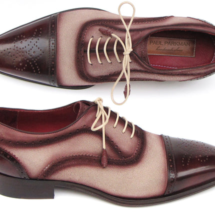 Paul Parkman Captoe Oxfords Bordeaux, Beige (ID#024-BRR)