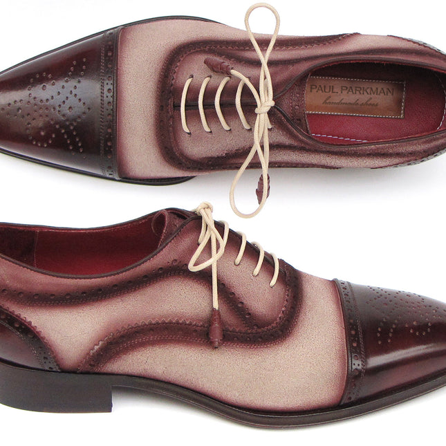 Paul Parkman Captoe Oxfords Bordeaux, Beige (ID#024-BRR)