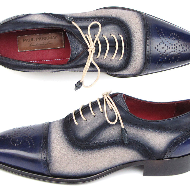 Paul Parkman Captoe Oxfords Navy, Beige (ID#024-BLS)