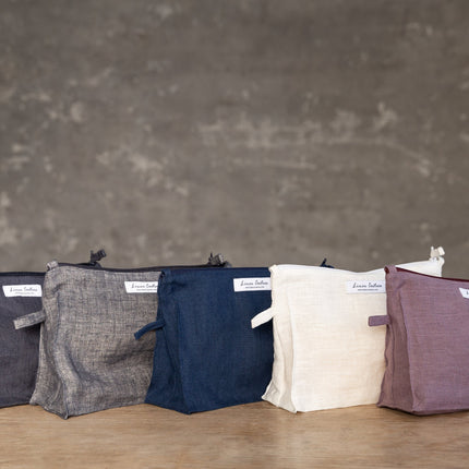 Double cloth linen large makeup bag with zipper