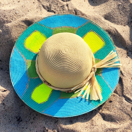 Aqua Blue 'Mosaic' Handpainted Hat