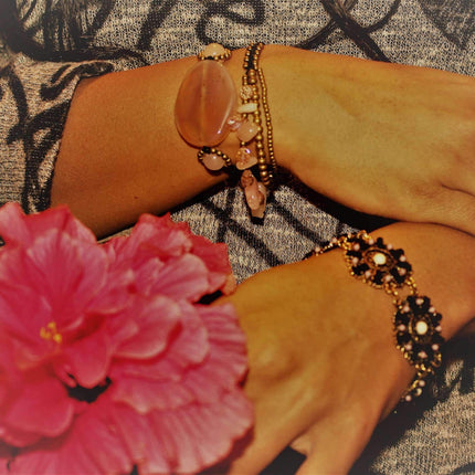 Peach Agate Slice & Rose Quartz Bracelet