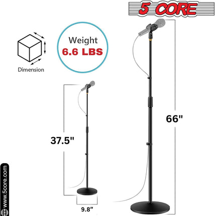 5 Core Mic Stand Round Base  Height Adjustable Universal Microphone