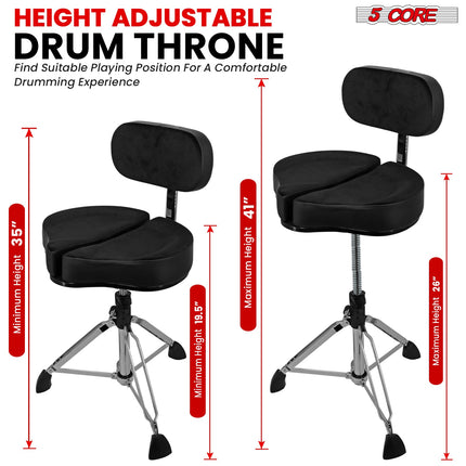 5Core Drum Throne Padded Guitar Stool Backrest Drummer Seat for Adults