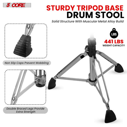 5Core Drum Throne Padded Guitar Stool Backrest Drummer Seat for Adults