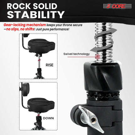 5Core Drum Throne Padded Guitar Stool Backrest Drummer Seat for Adults
