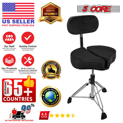 5Core Drum Throne Padded Guitar Stool Backrest Drummer Seat for Adults