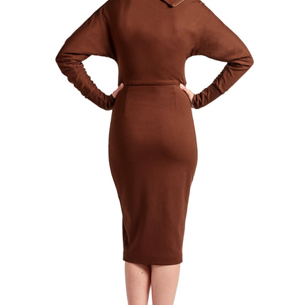Josefa Asymmetric Dress -  Long sleeve convertible midi dress with