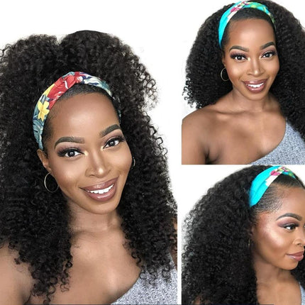 Headband Wig Kinky Curly Human Hair Scarf Wig No GLUE Easy Wear