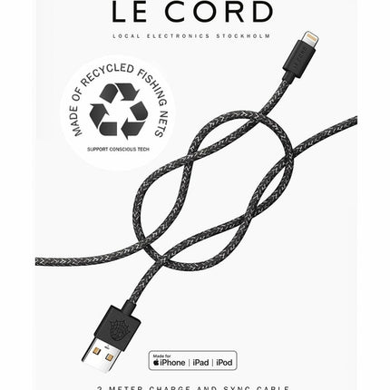 Black iPhone Lightning cable · 2 meter · Made of recycled fishing nets