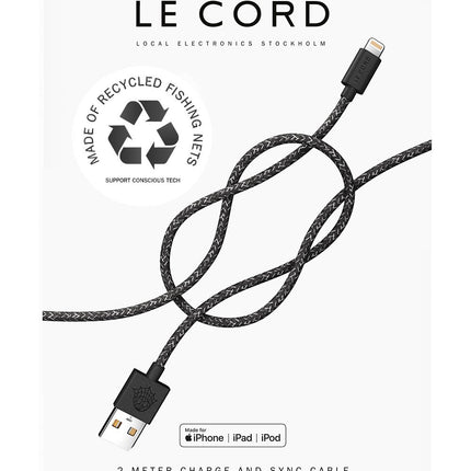 Black iPhone Lightning cable · 2 meter · Made of recycled fishing nets