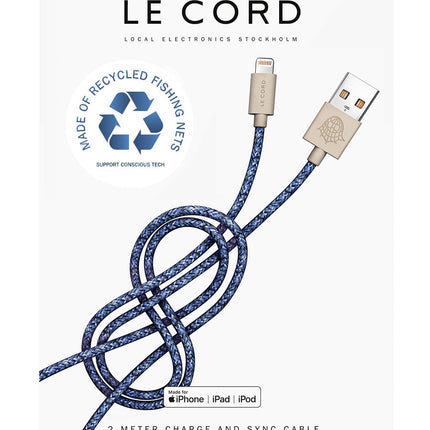 Bleu iPhone Lightning cable · 2 meter · Made of recycled fishing nets