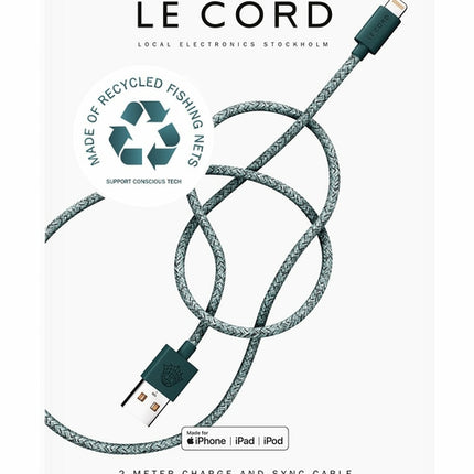 Green iPhone Lightning cable · 2 meter · Made of recycled fishing nets