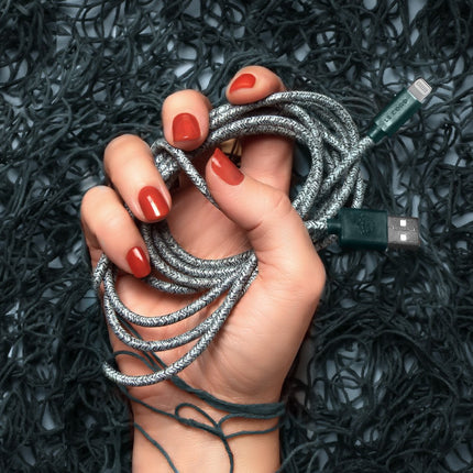 Green iPhone Lightning cable · 2 meter · Made of recycled fishing nets