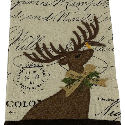 ML14898 Reindeer With Applique Suede Tea Towel, 16''x22''