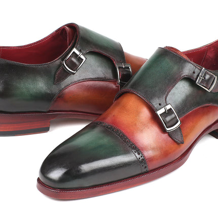 Paul Parkman Captoe Double Monkstraps Green & Camel (ID#045GC61)