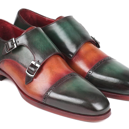 Paul Parkman Captoe Double Monkstraps Green & Camel (ID#045GC61)