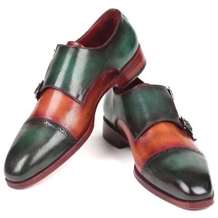 Paul Parkman Captoe Double Monkstraps Green & Camel (ID#045GC61)