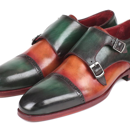 Paul Parkman Captoe Double Monkstraps Green & Camel (ID#045GC61)