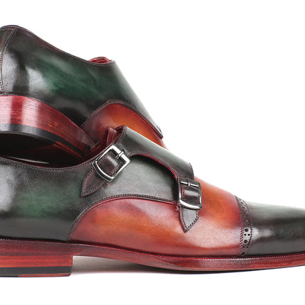 Paul Parkman Captoe Double Monkstraps Green & Camel (ID#045GC61)