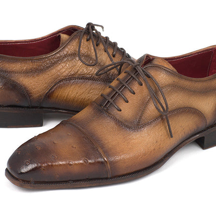 Paul Parkman Men's Genuine Ostrich Captoe Oxfords Camel Color