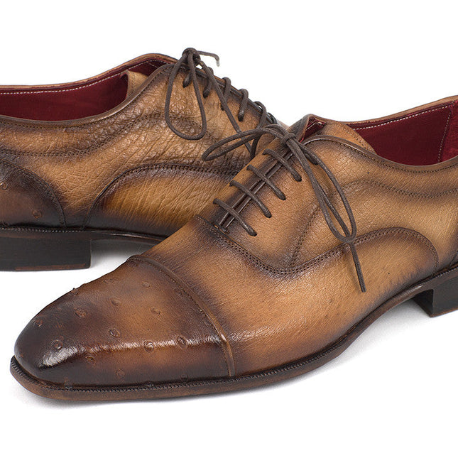 Paul Parkman Men's Genuine Ostrich Captoe Oxfords Camel Color