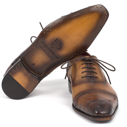 Paul Parkman Men's Genuine Ostrich Captoe Oxfords Camel Color