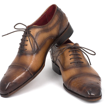 Paul Parkman Men's Genuine Ostrich Captoe Oxfords Camel Color