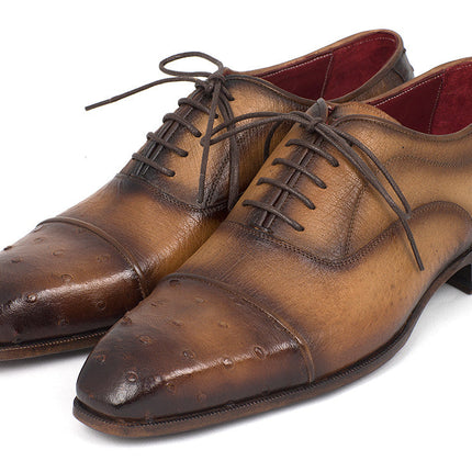 Paul Parkman Men's Genuine Ostrich Captoe Oxfords Camel Color