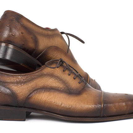 Paul Parkman Men's Genuine Ostrich Captoe Oxfords Camel Color