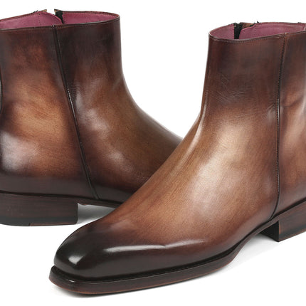 Paul Parkman Brown Burnished Side Zipper Boots Goodyear Welted