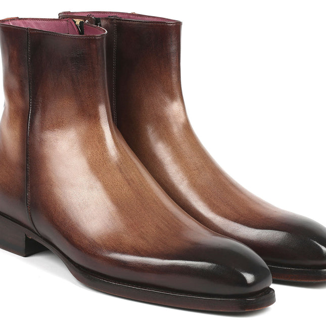 Paul Parkman Brown Burnished Side Zipper Boots Goodyear Welted