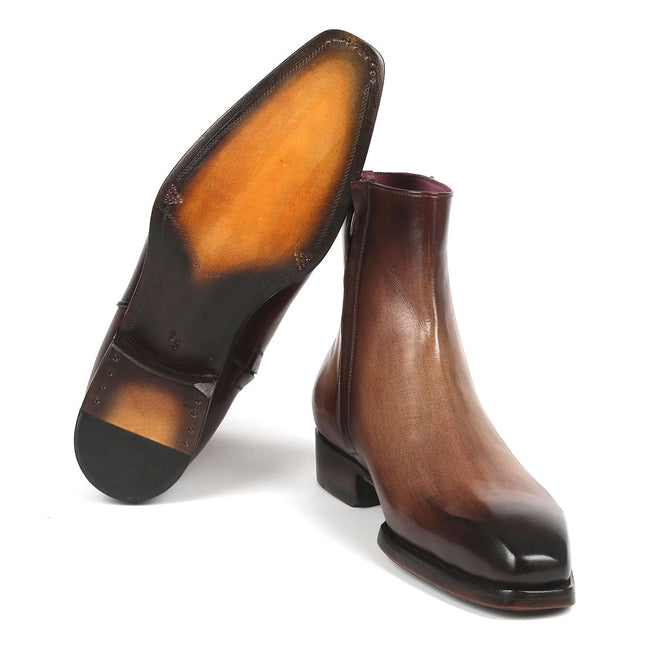 Paul Parkman Brown Burnished Side Zipper Boots Goodyear Welted