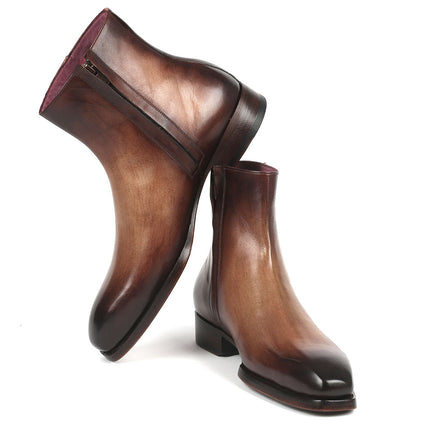 Paul Parkman Brown Burnished Side Zipper Boots Goodyear Welted