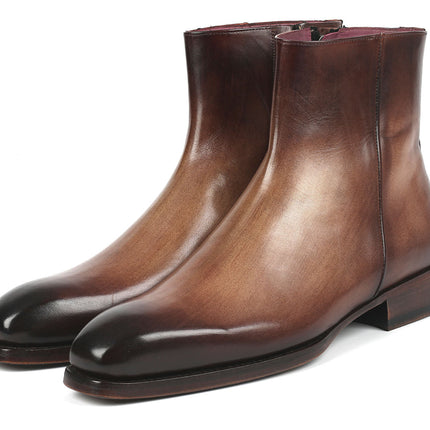 Paul Parkman Brown Burnished Side Zipper Boots Goodyear Welted