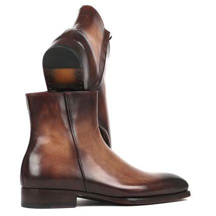 Paul Parkman Brown Burnished Side Zipper Boots Goodyear Welted