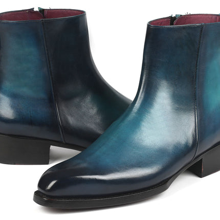 Paul Parkman Blue Burnished Side Zipper Boots Goodyear Welted