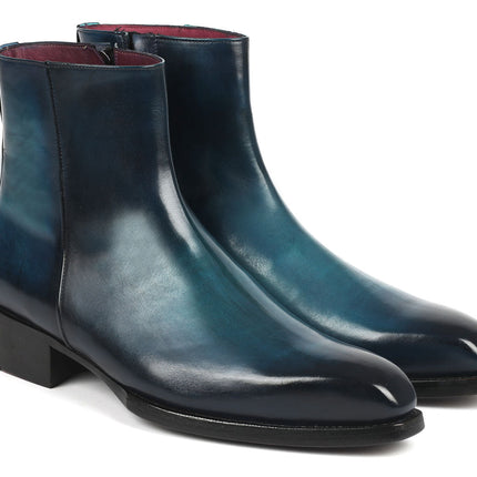 Paul Parkman Blue Burnished Side Zipper Boots Goodyear Welted