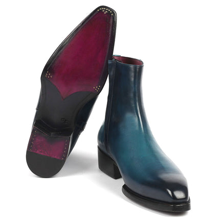 Paul Parkman Blue Burnished Side Zipper Boots Goodyear Welted
