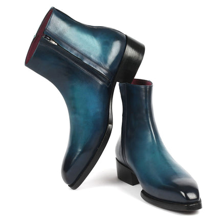 Paul Parkman Blue Burnished Side Zipper Boots Goodyear Welted