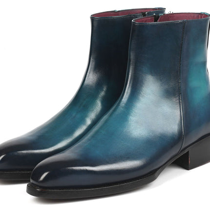Paul Parkman Blue Burnished Side Zipper Boots Goodyear Welted