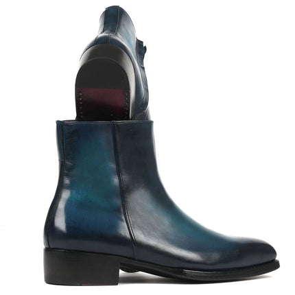 Paul Parkman Blue Burnished Side Zipper Boots Goodyear Welted