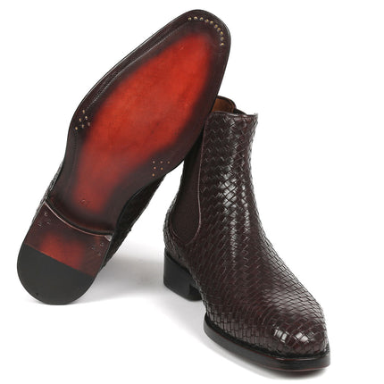Paul Parkman Chocolate Brown Woven Leather Chelsea Boots