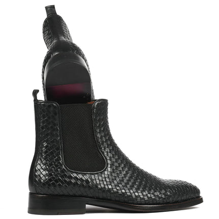 Paul Parkman Black Woven Leather Chelsea Boots (ID#92WN87-BLK)