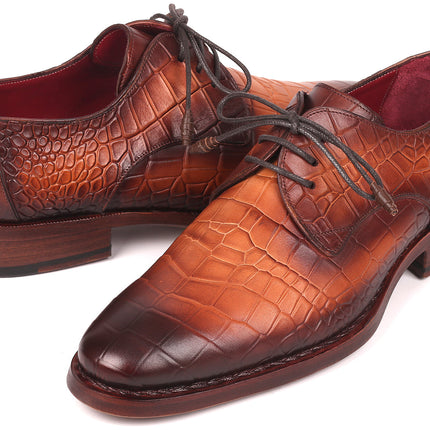 Paul Parkman Brown Crocodile Embossed Calfskin Goodyear Welted Derby