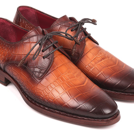 Paul Parkman Brown Crocodile Embossed Calfskin Goodyear Welted Derby